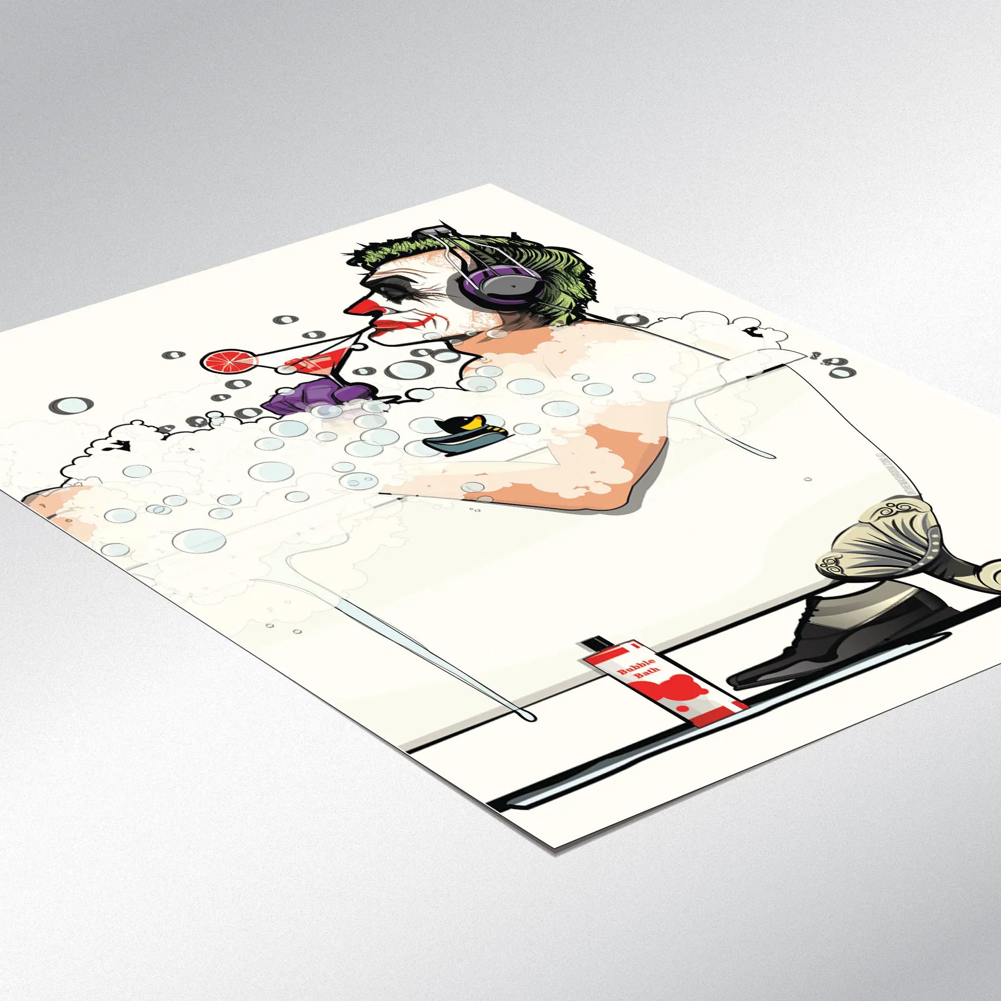 Funny Art Print of Joker in the Bath: 12in x 16in Unframed