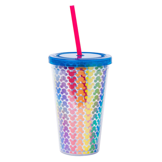 Disney Pride Mickey 16oz Plastic Cold Cup w/ Lid and Straw