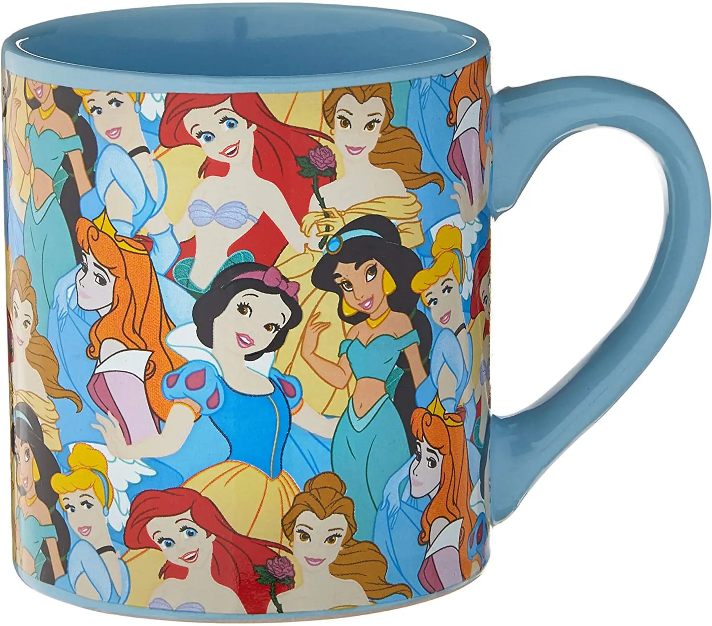 Disney Princess Collage 14oz Ceramic Mug: Featuring Ariel Aurora Belle Cinderella Jasmine Snow White Close Up Back Profile