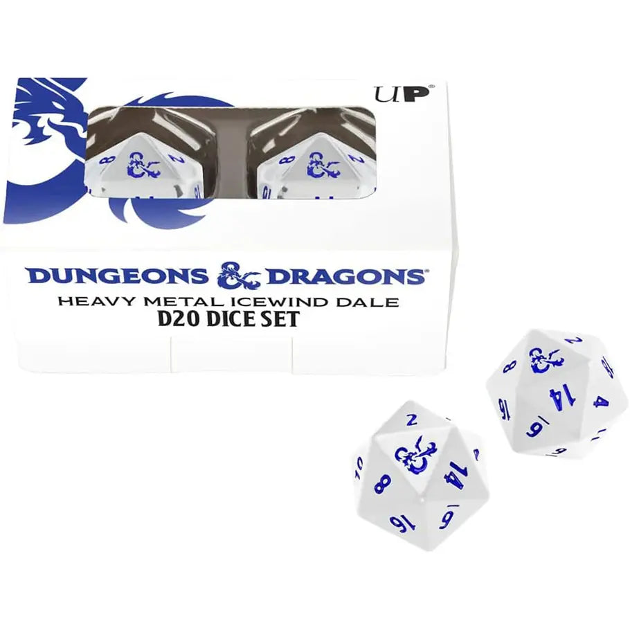 Official Dungeons & Dragons Heavy Metal D20 Dice Set, white and blue Icewind Dale Set