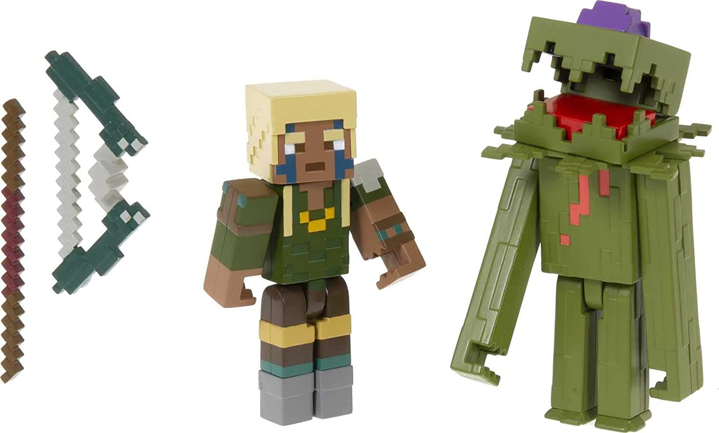 Minecraft Dungeons Craft-a-Block 2-Pack: Action Figure Set: Explorer vs Whisperer
