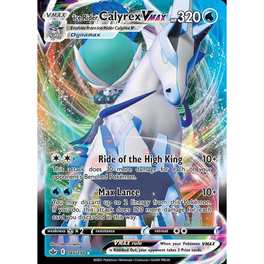 Ice Rider Calyrex Vmax Pokemon Trading Card Game Holographic Card 046/198