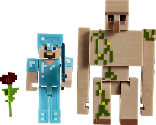 Minecraft Craft-a-Block 2-Pack: Action Figure Set: Diamond Sword Steve & Iron Golem