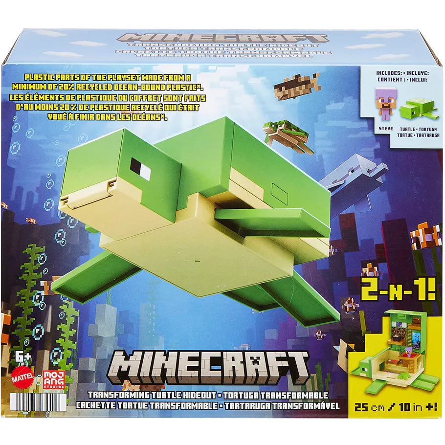 Minecraft Seaturtle Transforming Hideout Base Toy Set Featuring Steve Box Front