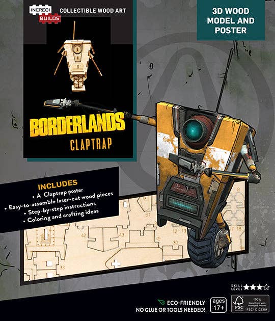 IncrediBuilds: Borderlands: Claptrap 3D Wood Model and Poster
