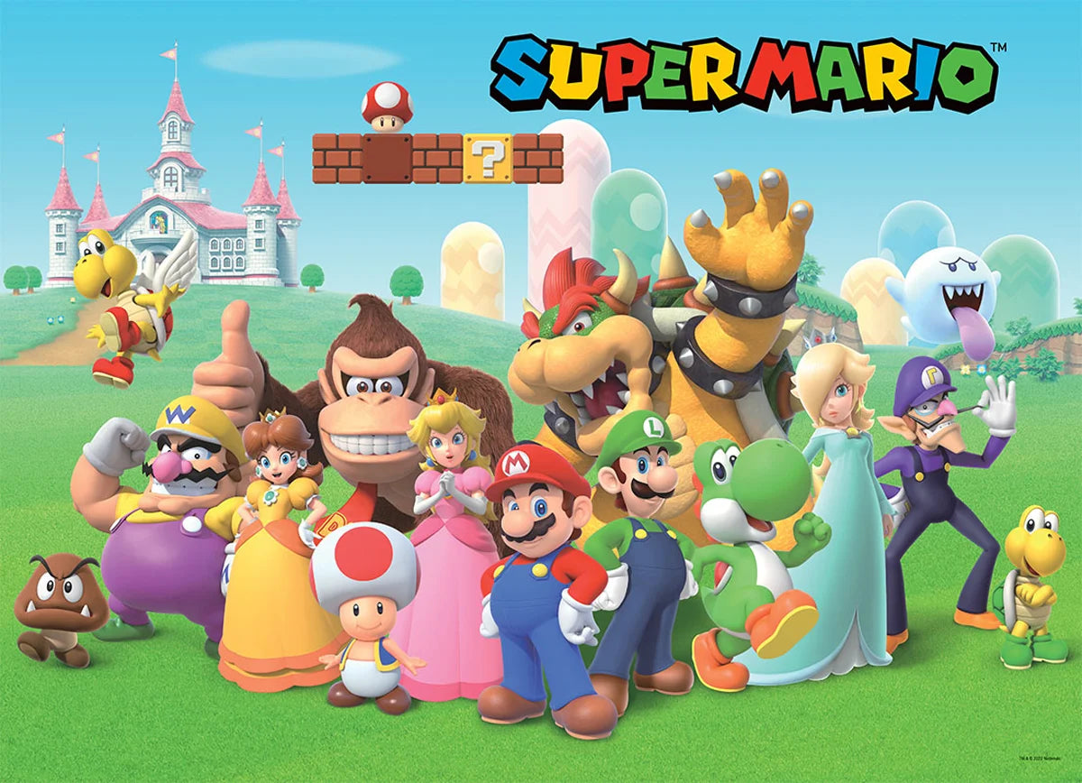 Nintendo Super Mario 1000pc. Puzzle: 26in x 19in: Mushroom Kingdom Characters Artwork Closeup