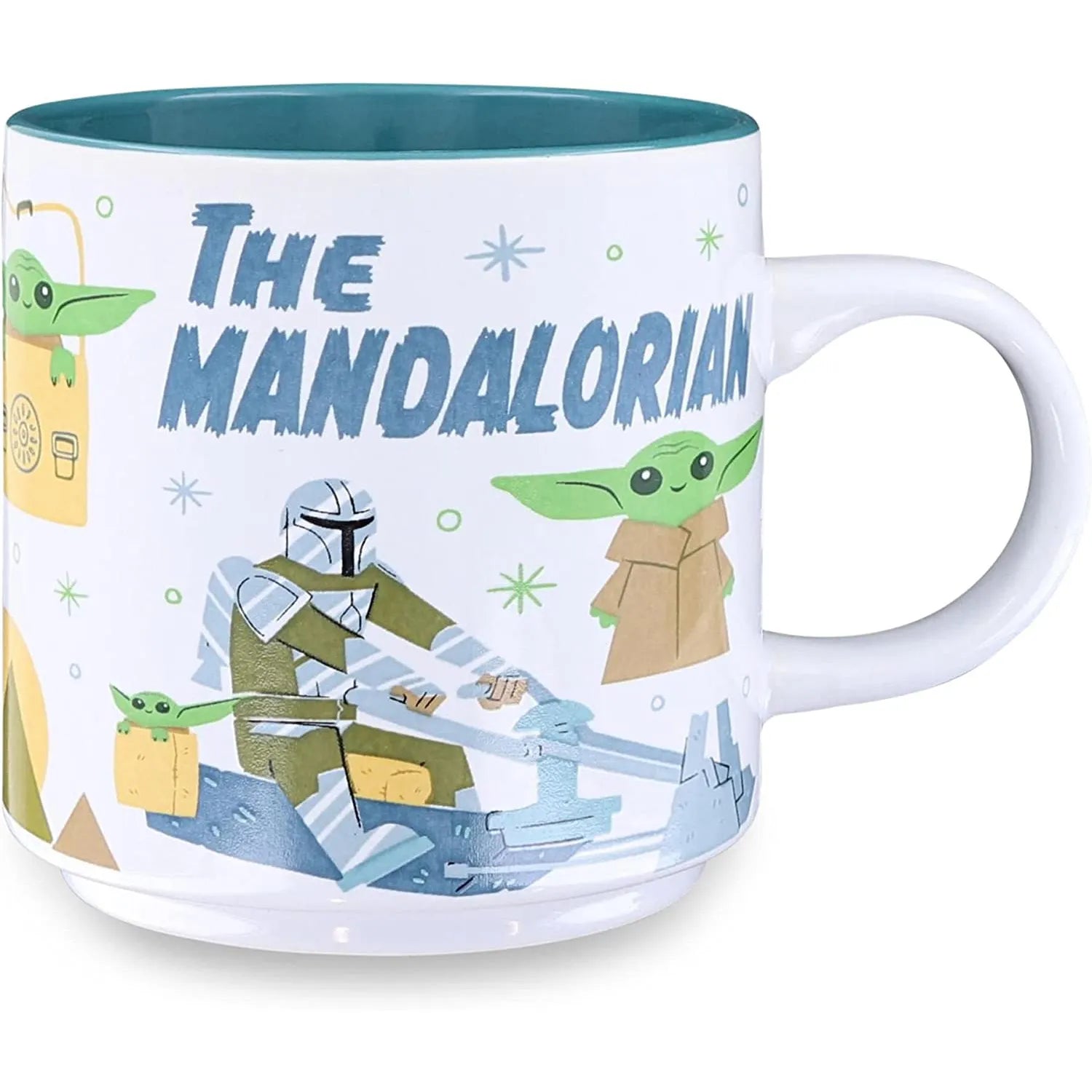 Star Wars The Mandalorian 14oz Stackable Ceramic Mug: Cartoon Grogu Scene