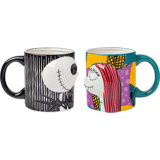 Tim Burton's The Nightmare Before Christmas 20oz Large 3D Mug Set: Jack & Sally Sculpted Cups