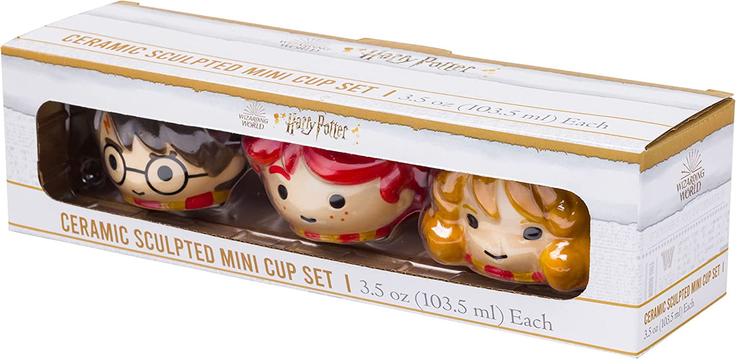 Harry Potter Mini 3.5oz 3D Ceramic Cup Set: Featuring Harry Hermione & Ron In Retail Box
