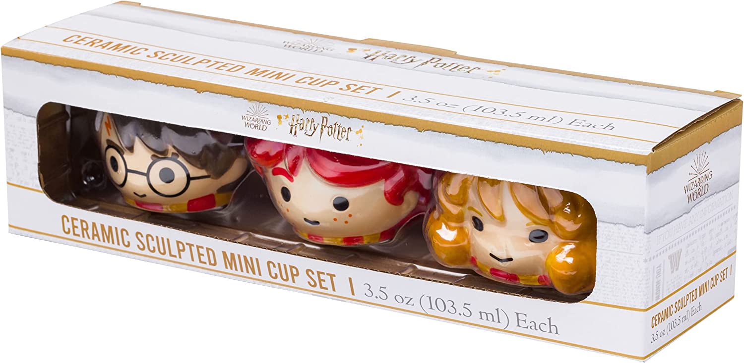 Harry Potter Mini 3.5oz 3D Ceramic Cup Set: Featuring Harry Hermione & Ron In Retail Box