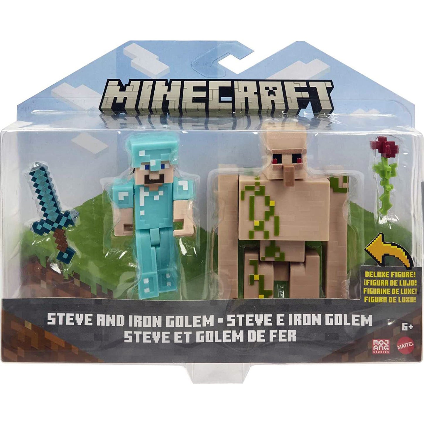 Minecraft Craft-a-Block 2-Pack: Action Figure Set: Diamond Sword Steve & Iron Golem