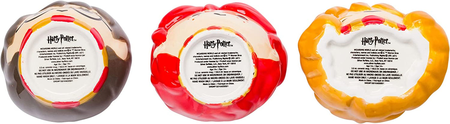 Harry Potter Mini 3.5oz 3D Ceramic Cup Set: Featuring Harry Hermione & Ron Bottom Profile