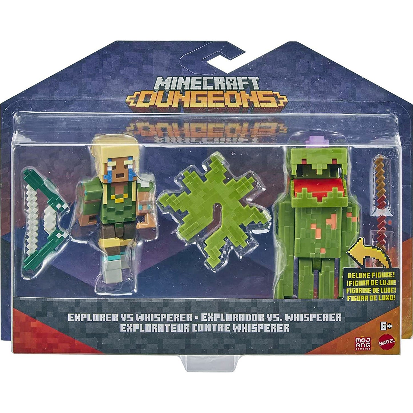 Minecraft Dungeons Craft-a-Block 2-Pack: Action Figure Set: Explorer vs Whisperer