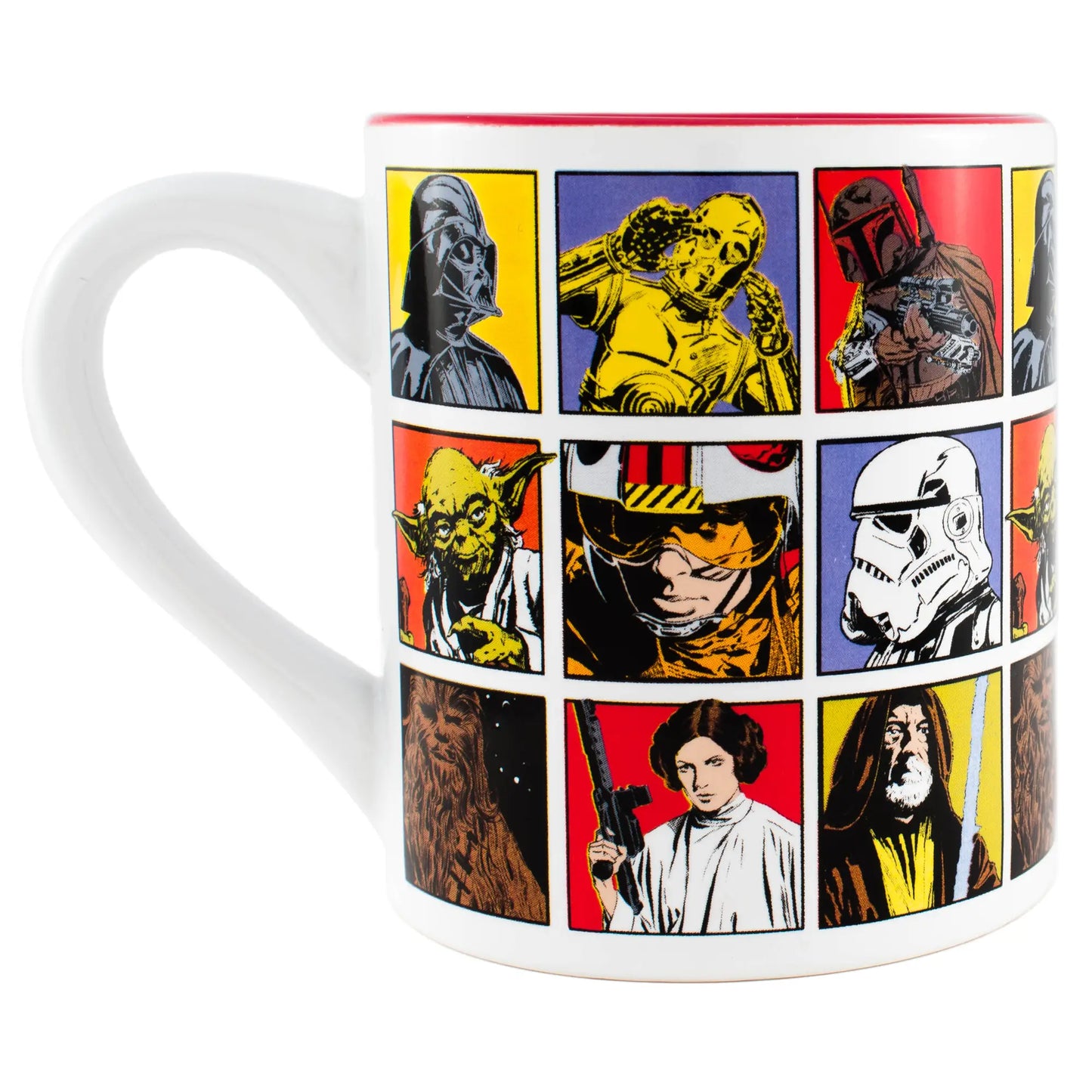 Star Wars Comic Book Grid 14oz Ceramic Mug: Luke Skywalker Yoda Darth Vader & More Back Side Art