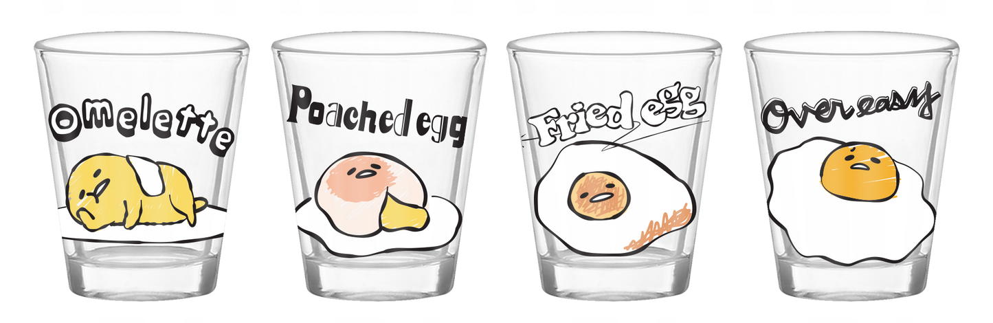 Gudetama Egg Styles 4pc 1.5oz Mini Shot Glass Set 
