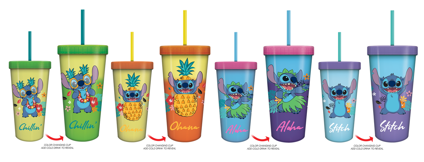Disney Lilo and Stitch 24oz 4pc Color Changing Cold Cup Set