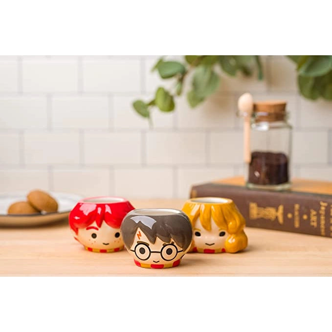 Harry Potter Mini 3.5oz 3D Ceramic Cup Set: Featuring Harry Hermione & Ron On Display