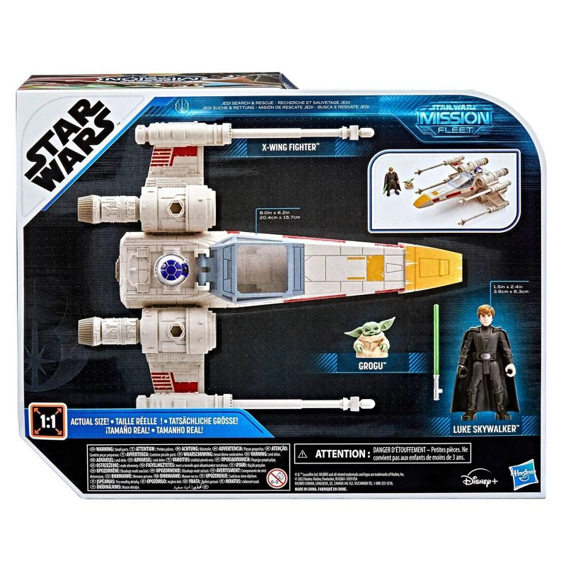 Star Wars Mission Fleet: 6in X-Wing Fighter Luke Skywalkers & Grugo Action Figure Set Back of Box