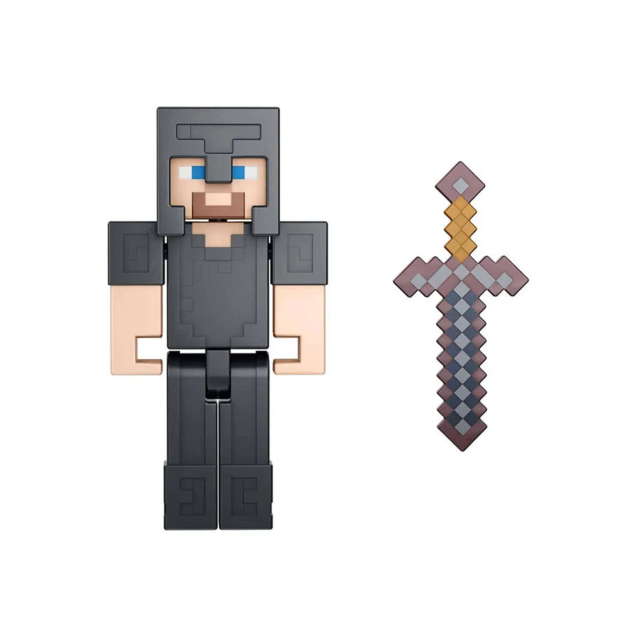 Minecraft Steve in Netherite Armor 3.25 in Action Figure Front Profile w/ Sword