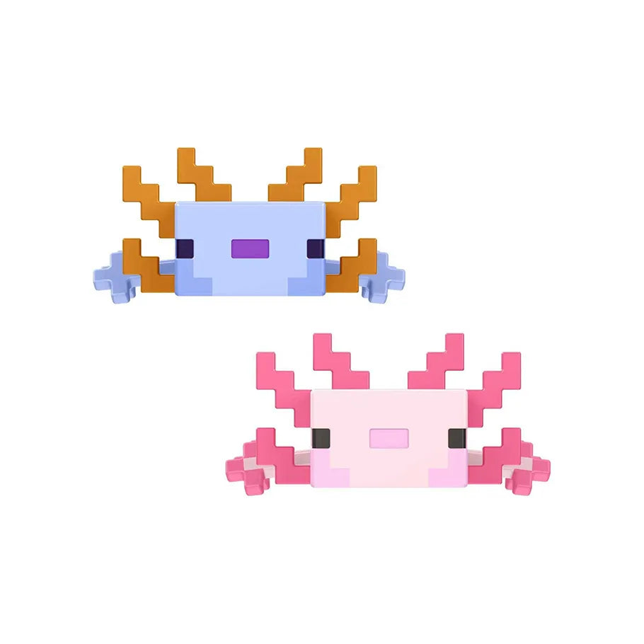 Pink and Blue Minecraft Axolotl Figures Front Profile