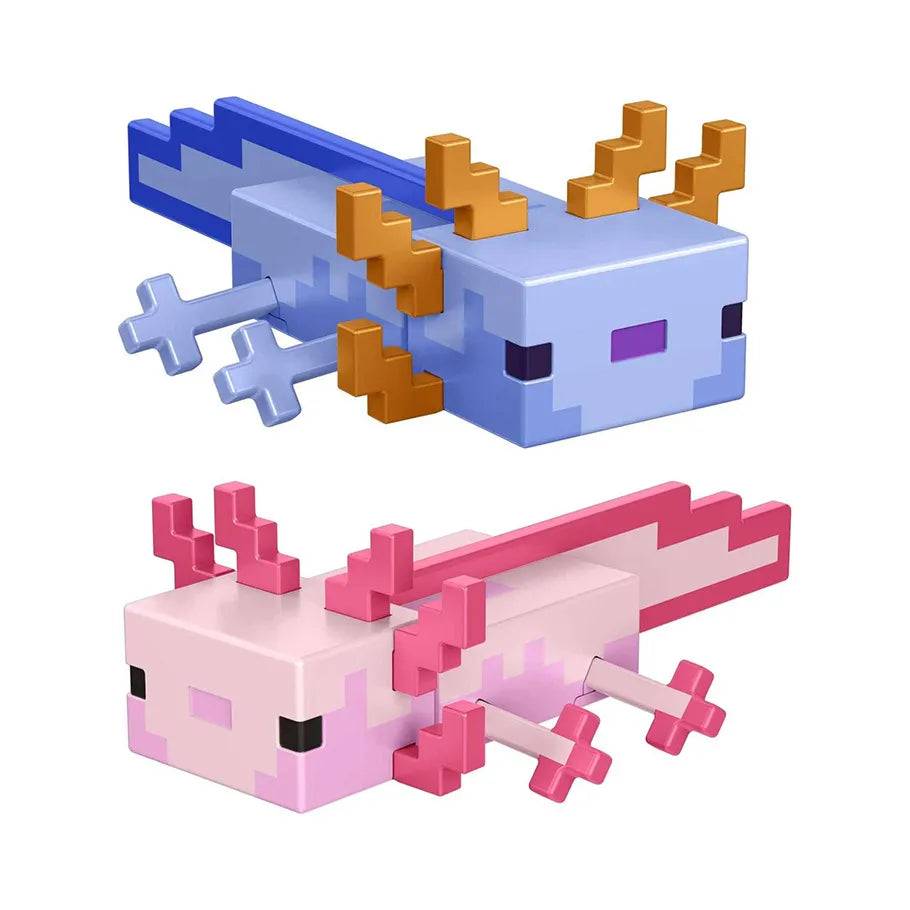 Pink and Blue Minecraft Axolotl Figures Side Profile