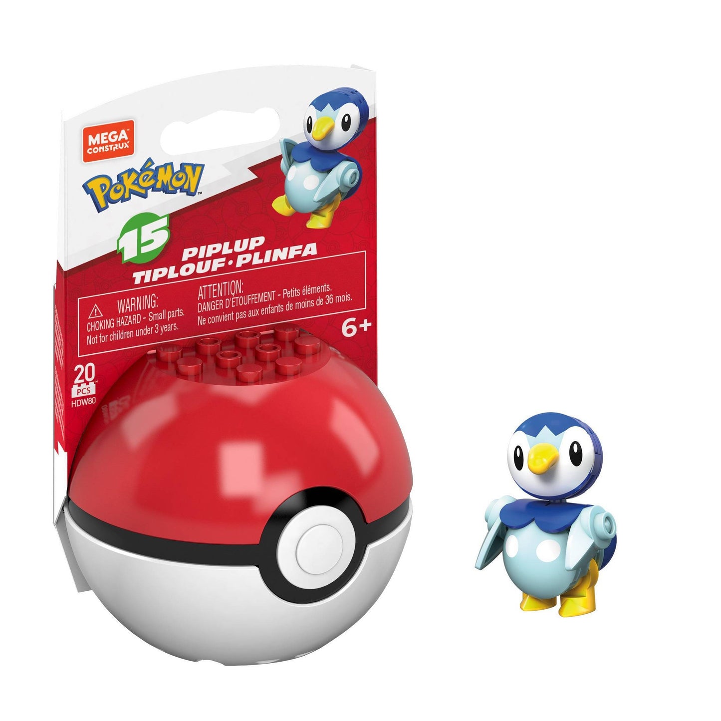 Pokemon Mega Construx: Piplup: Series 15 Pokeball Figure: 20pc.