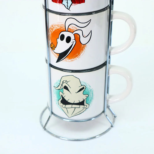 Tim Burton's Nightmare Before Christmas: Set of Stackable 10oz Mugs With Stand Zero and Oogie Boogie