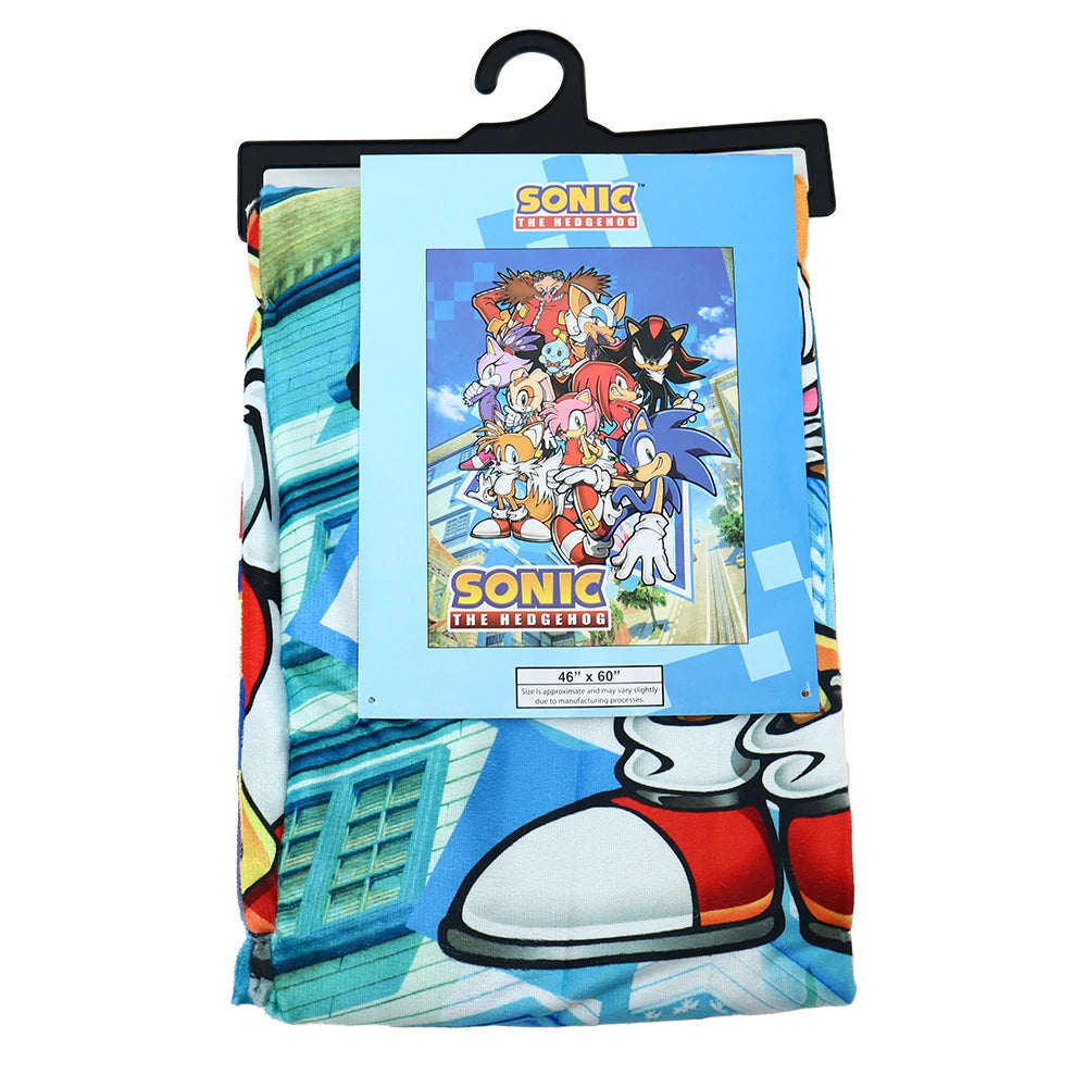 Sonic the Hedgehog Official Video Game Throw Blanket: 60in x 46in Group Character Art