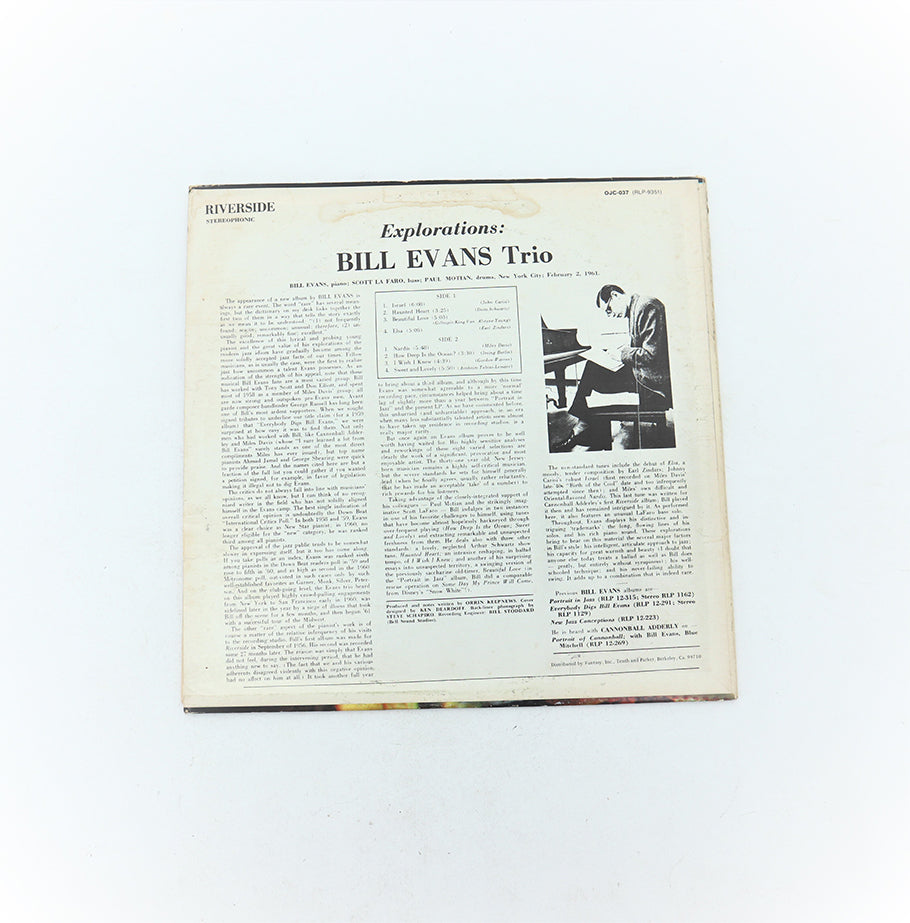 Vintage 12-in Vinyl Record Bill Evans Trio Explorations Riverside Print Back View