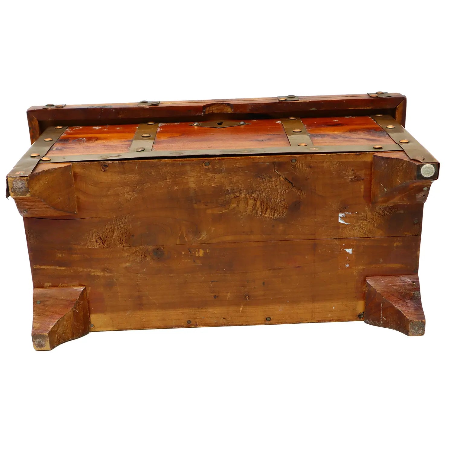 Bottom Support View - Vintage Primitive Cedar Wood Hand Made Miniature Chest for Storage