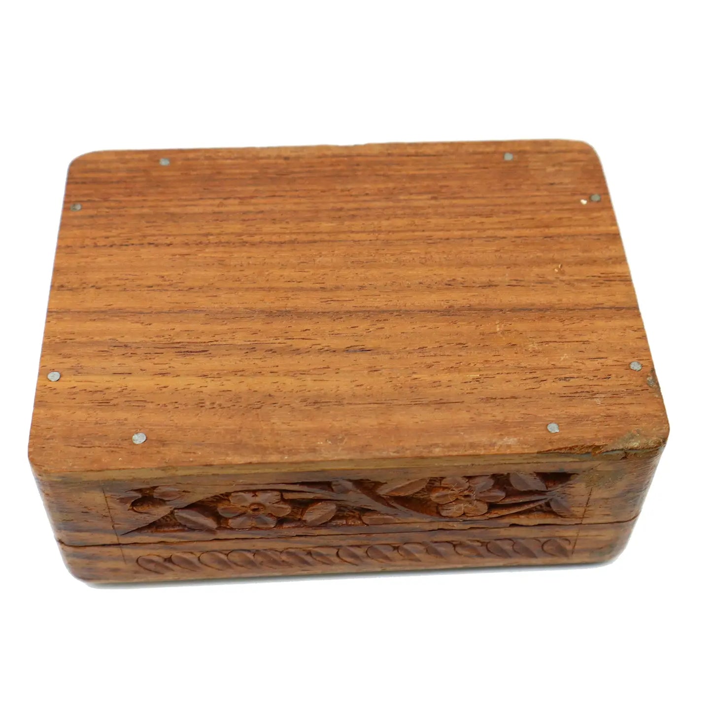 Bottom Base Profile - Antique Primitive Handcarved Hardwood Jewelry Box w/ Carved Floral Designs