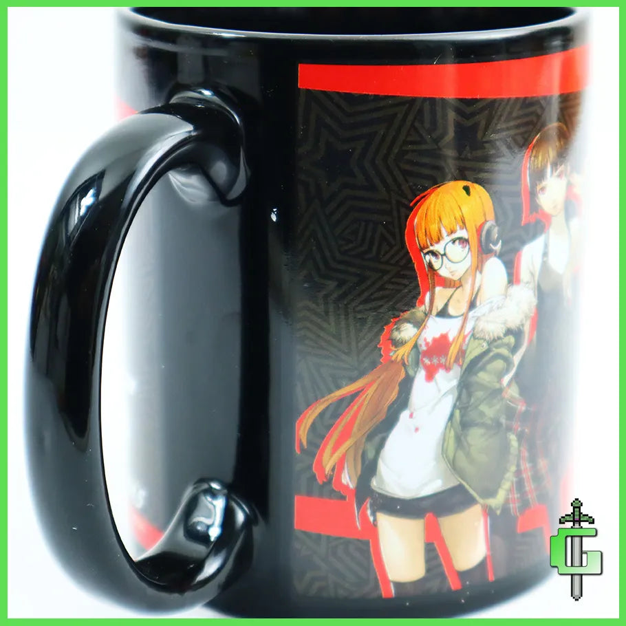 Persona 5 official license Ceramic Black Mug with Full Character Cast Wrapped Around Showing Handle