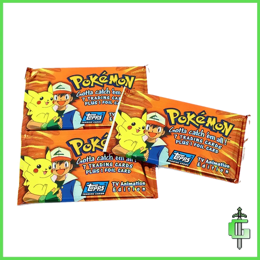 A set of 3 vintage booster packs from the 1999 Pokemon Animation Edition cards release by Topps