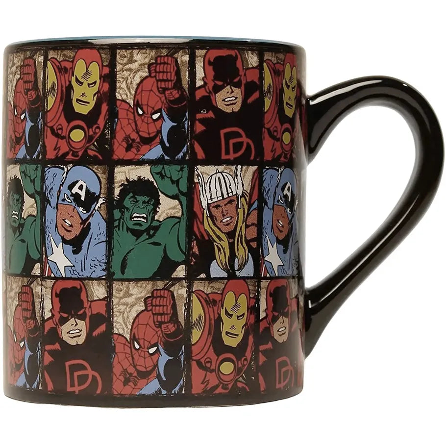 Marvel Comics Grid 14oz Ceramic Mug: Spider-man Hulk Thor Daredevil Ironman Captain America