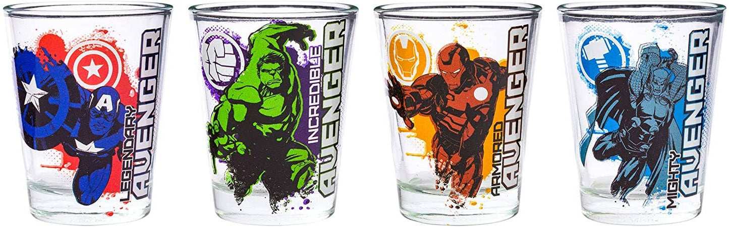 Marvel Avengers 4pc Mini Shot Glass Set Hulk Captain American Iron-Man Thor