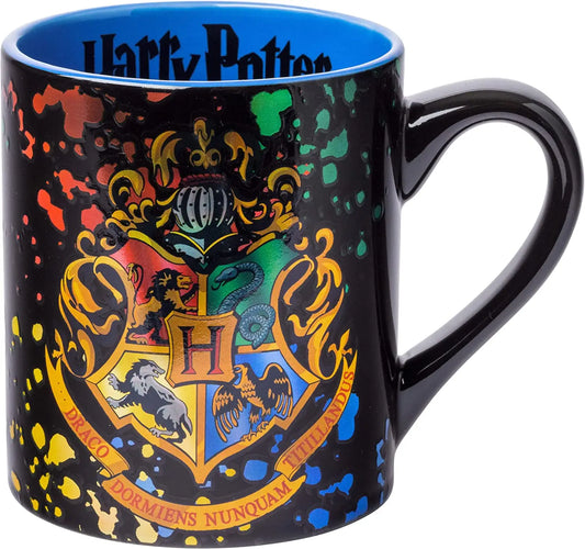 Harry Potter Hogwarts Full Crest 14oz Laser Etched Holographic Ceramic Mug Front Art