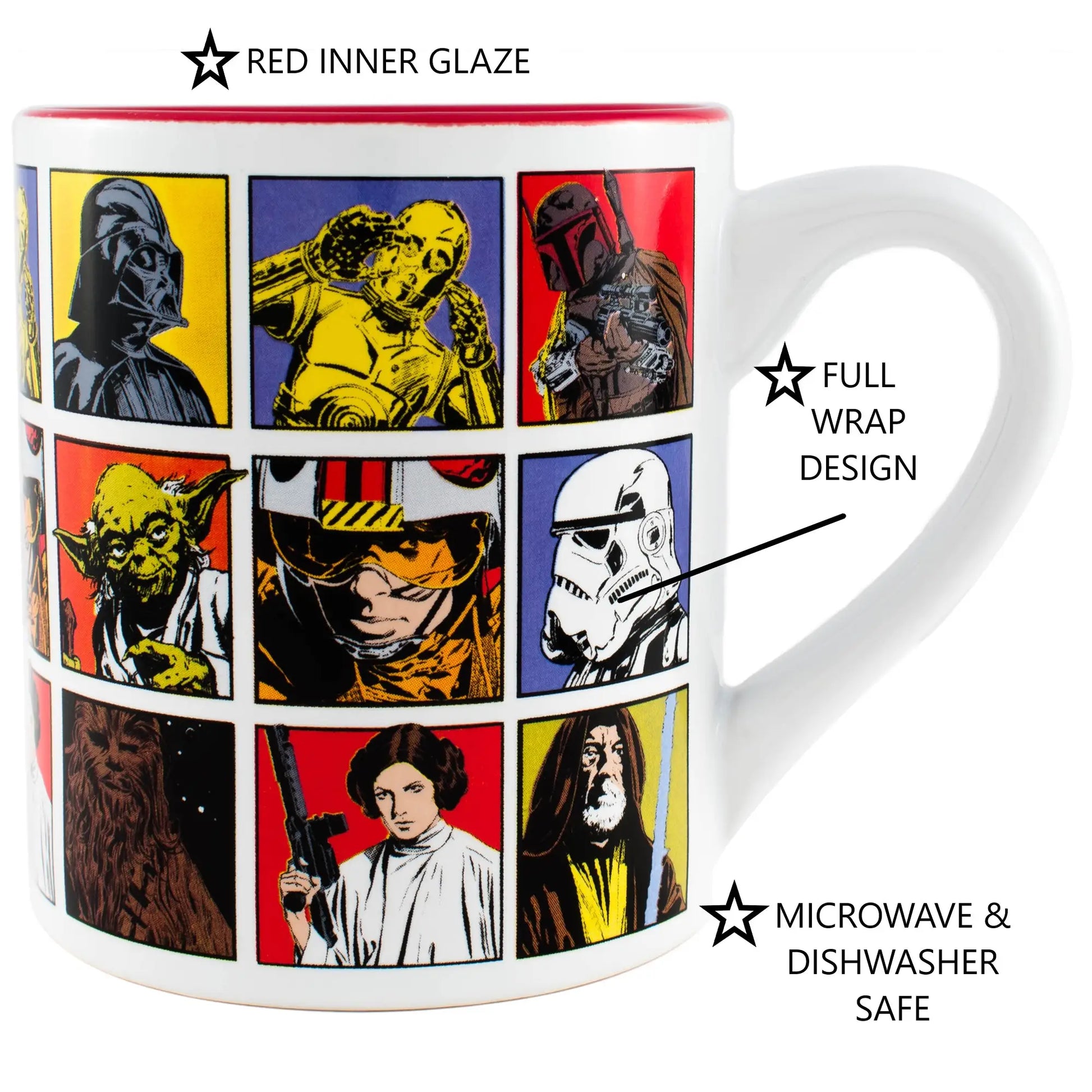 Star Wars Comic Book Grid 14oz Ceramic Mug: Luke Skywalker Yoda Darth Vader & More