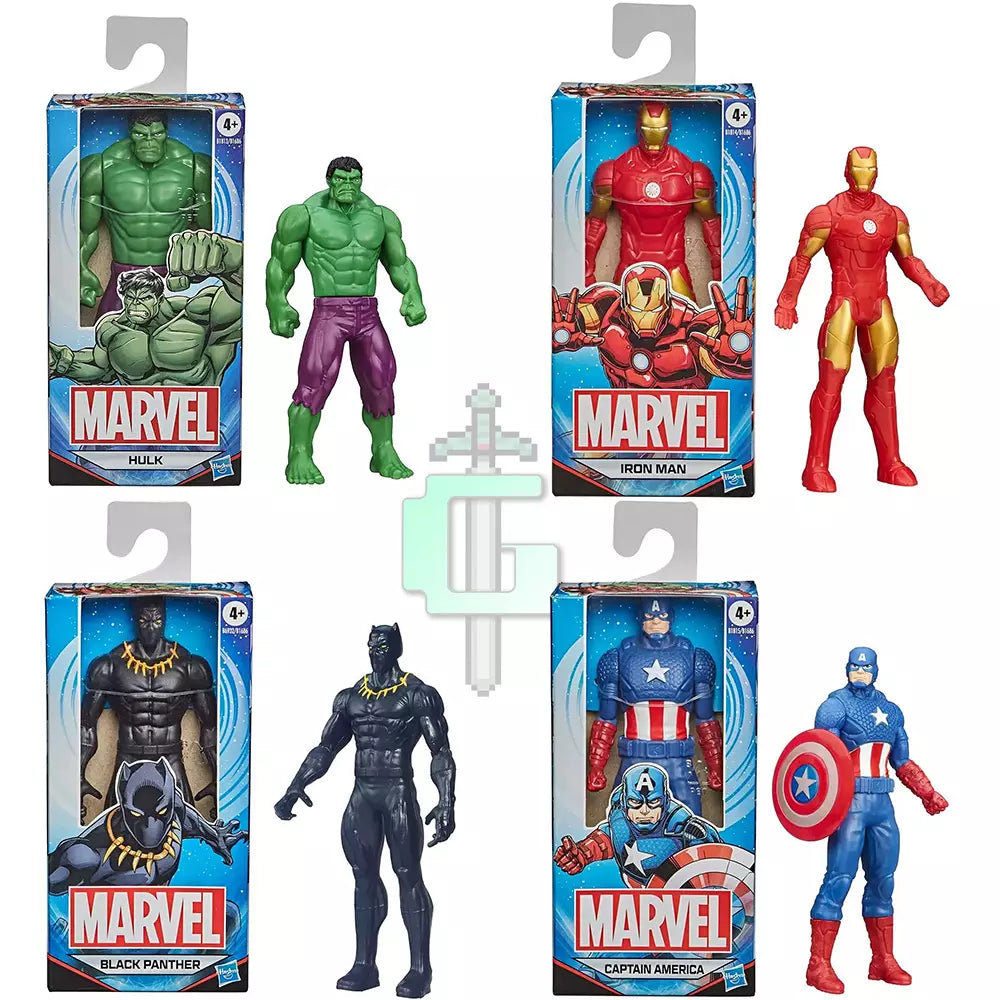 Marvel Avengers 6" Action Figure Bundle with Hulk Iron Man Black Panther and Captain America