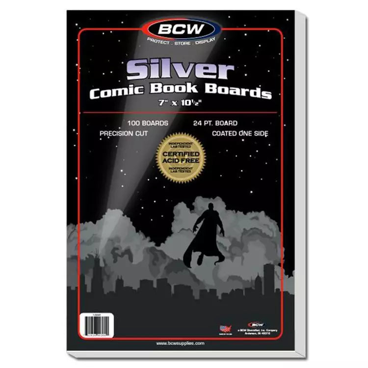 BCW Silver Comic Book Boards: 24PT: 7"x10.5" Coated Boards: 100 ct.