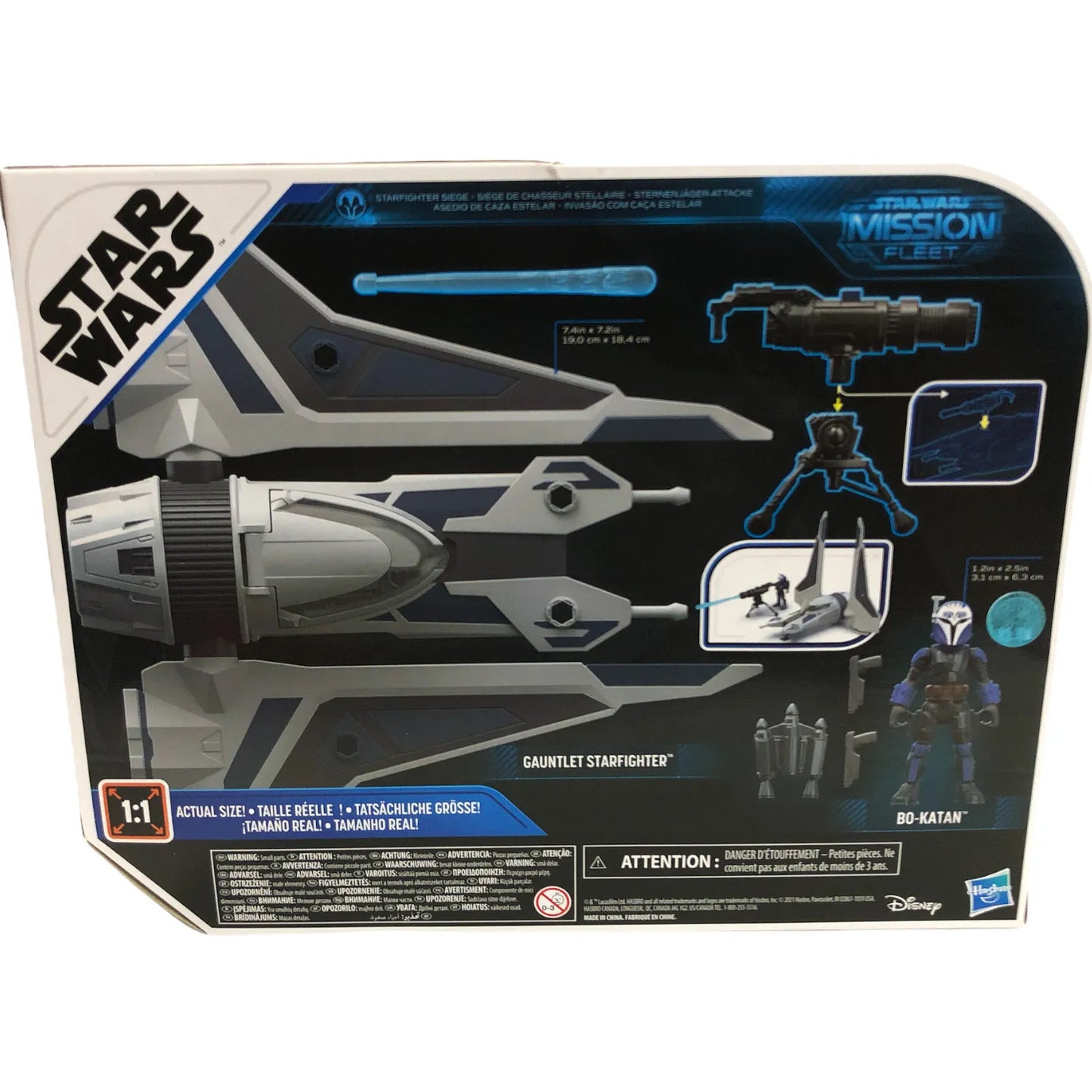 Rear Profile of Star Wars Mission Fleet Medium Sized Action Figure Set w/ Bo Katan and the Gaunlet Starfighter in the box