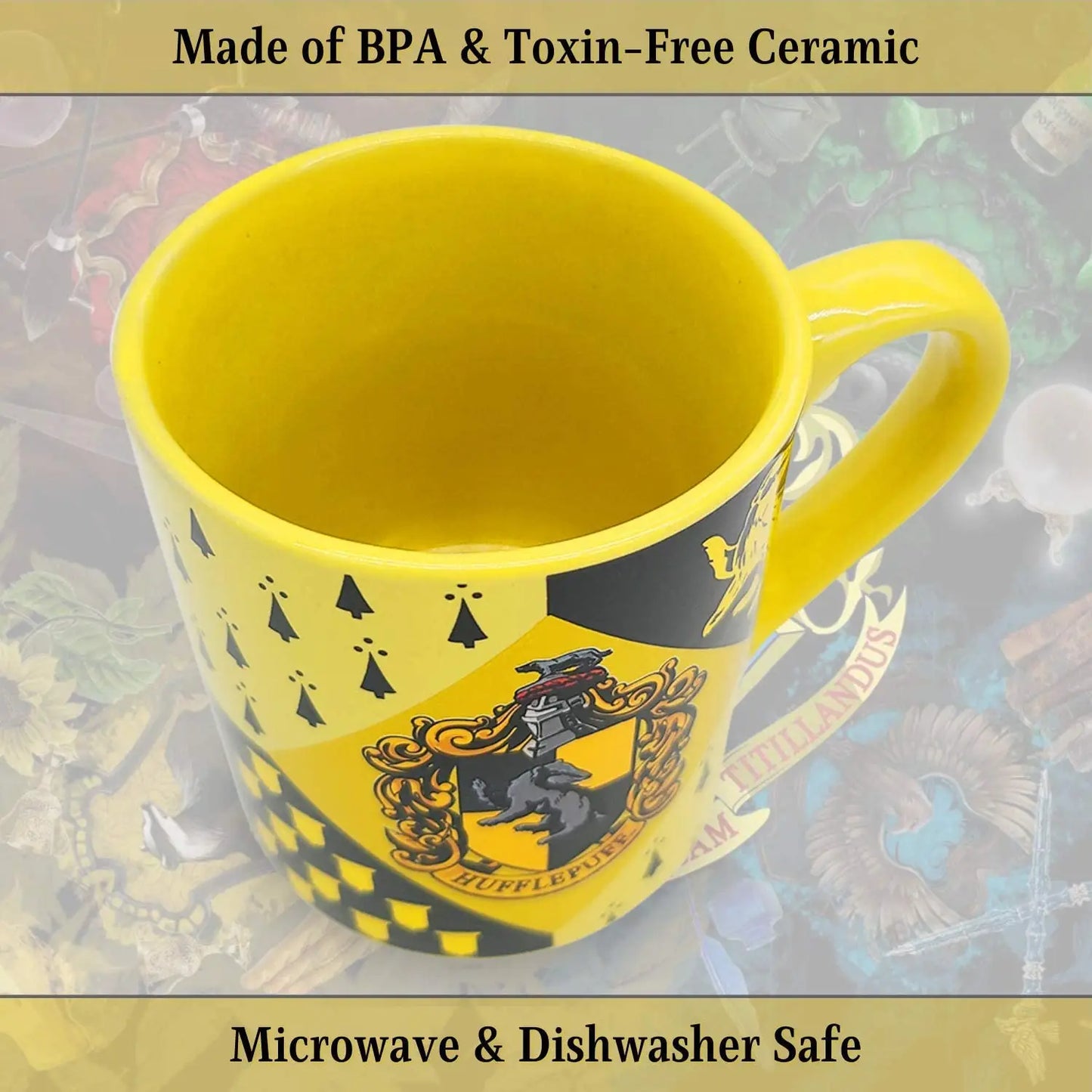 Harry Potter Hogwarts Hufflepuff House Crest 14oz Ceramic Mug BPA Free Microwave and Dishwasher Safe