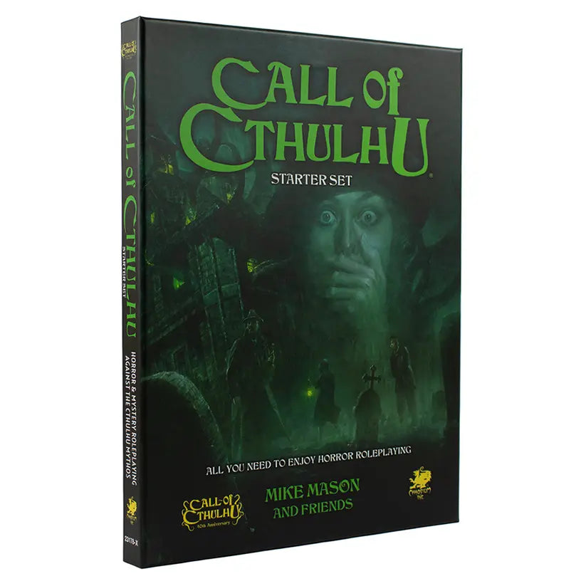 The Call of Cthulhu Starter Set that contains books, dice, premade character sheets, maps