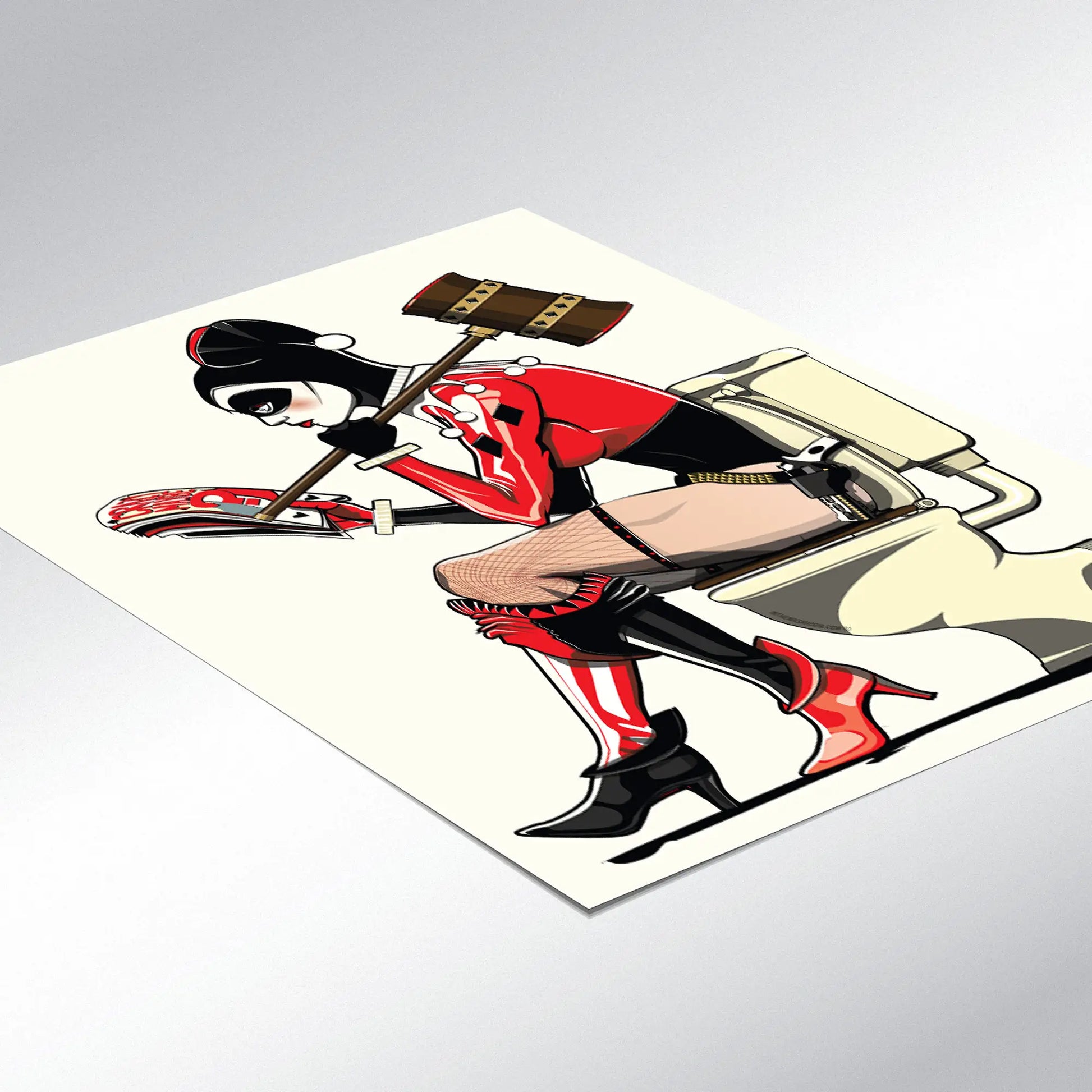 Funny Art Print of Harley Quinn on the Toilet: 12in x 16in Unframed
