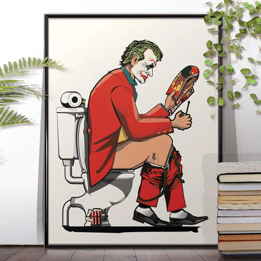 Funny Art Print of Joker on the Toilet: 12in x 16in Unframed