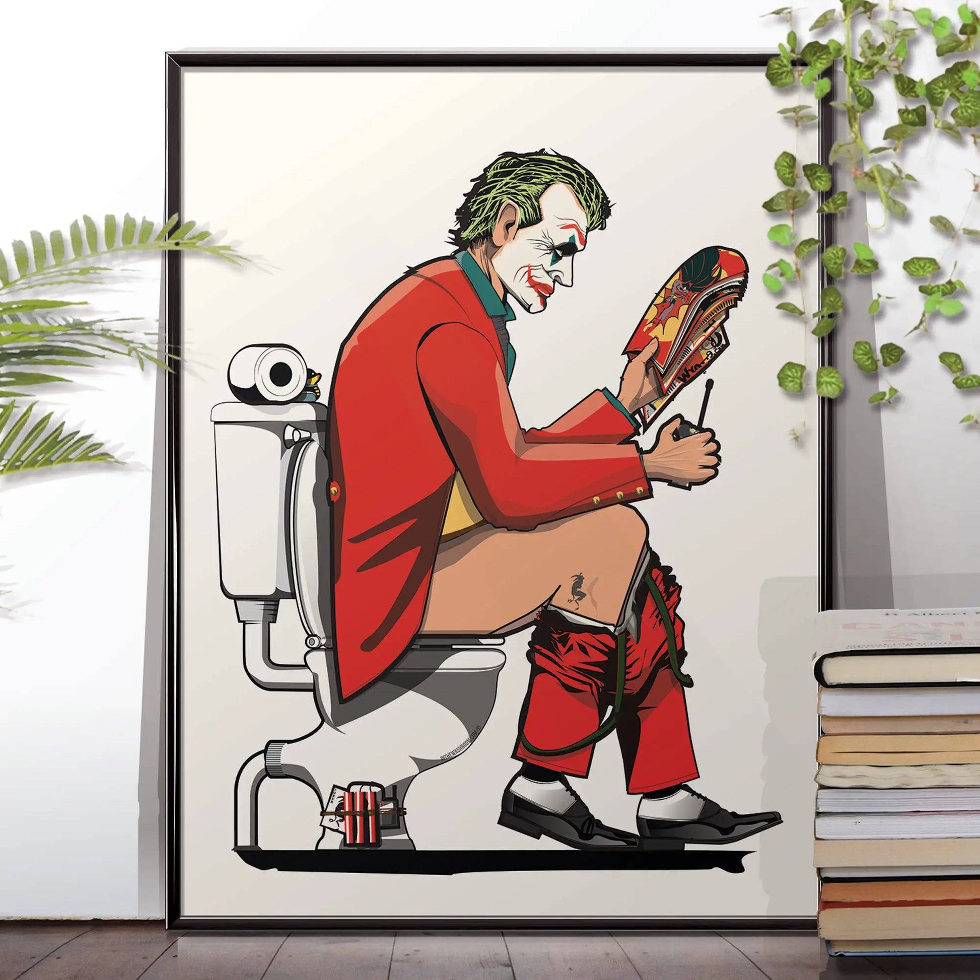 Funny Art Print of Joker on the Toilet: 12in x 16in Unframed