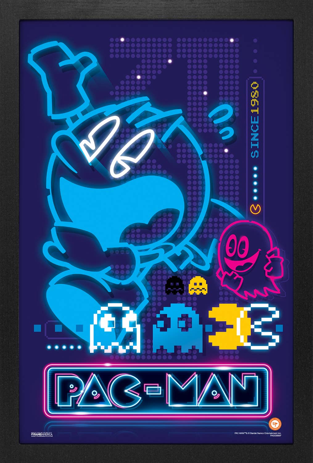 Pac-Man - Neon Blue Framed Print 11" x 17" Wall Art Display Piece 