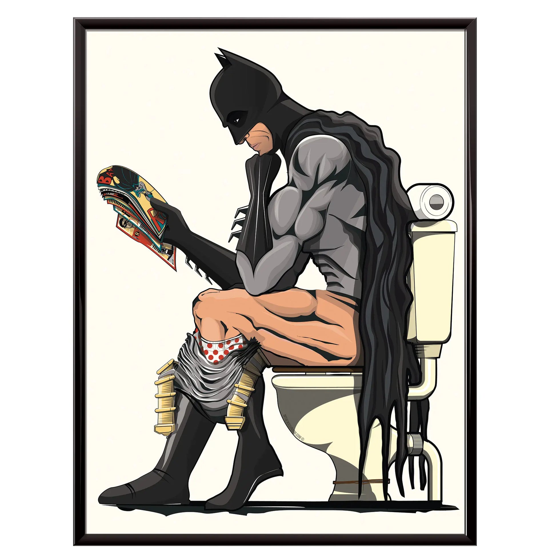 Funny Art Print of Batman on the Toilet: 12in x 16in Unframed