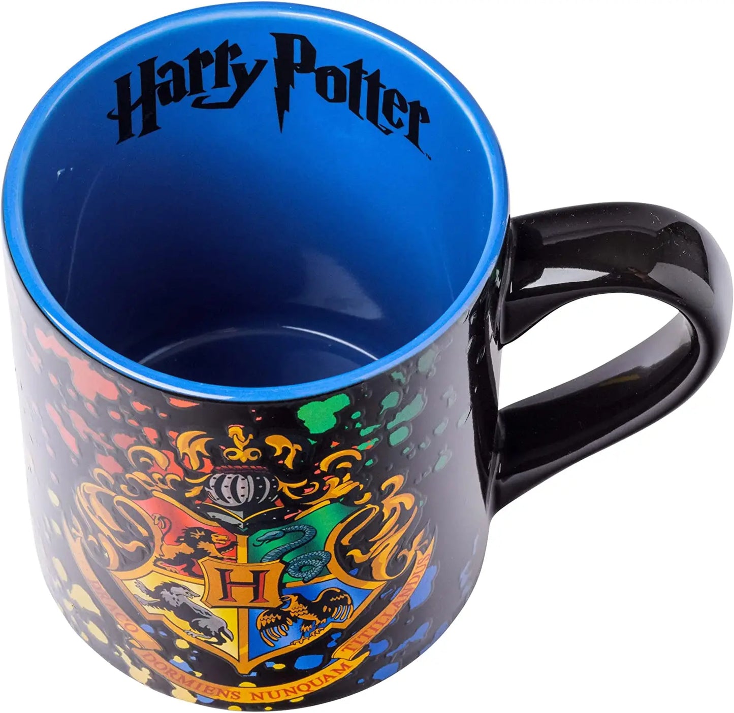 Harry Potter Hogwarts Full Crest 14oz Laser Etched Holographic Ceramic Mug Top View