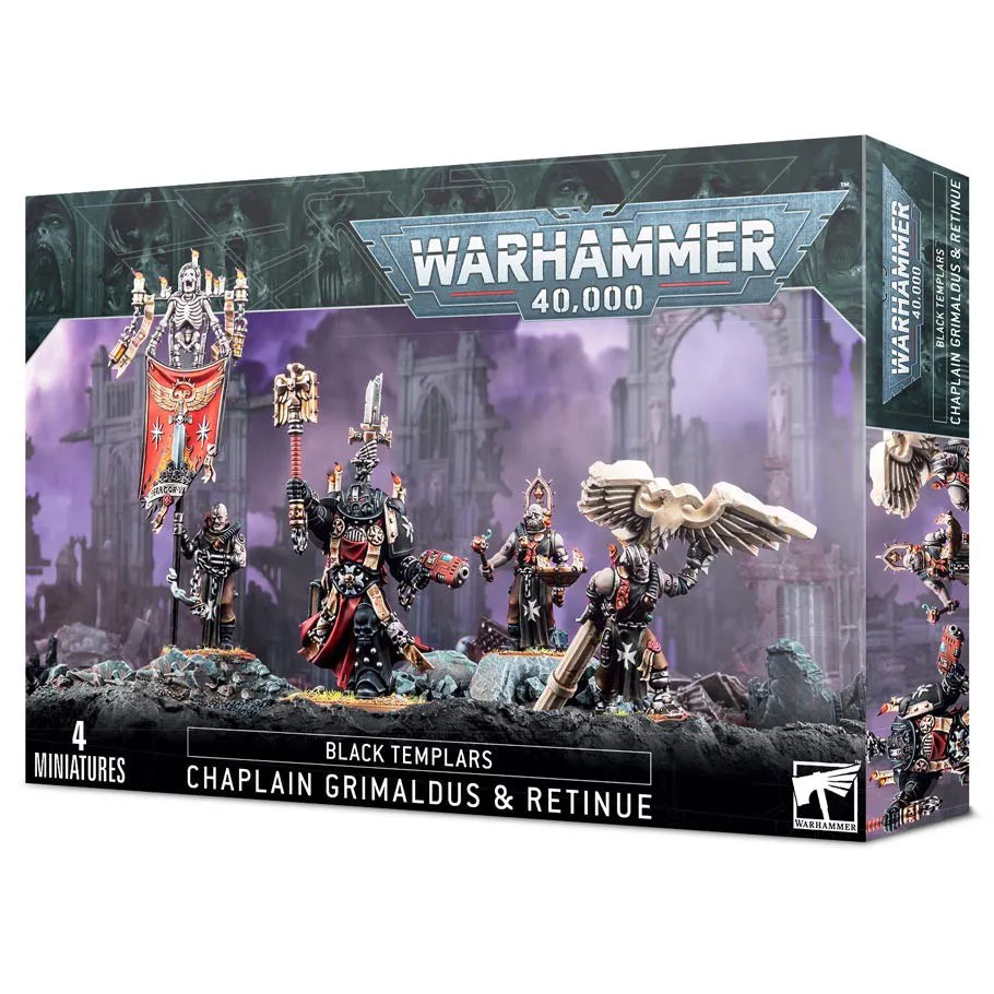 Warhammer 40,000: Black Templars Chaplain Grimaldus & Retinue: Unpainted Resin Miniatures