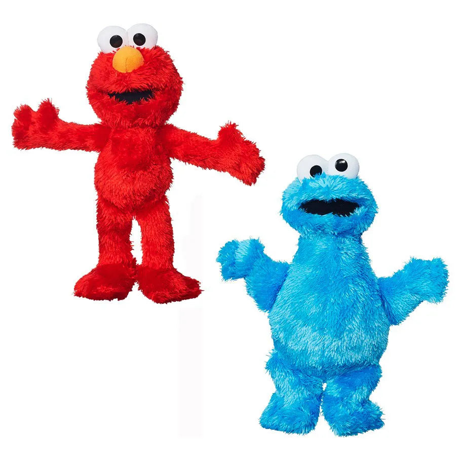Sesame Street Playskool Friends Cookie Monster 10" Plush Toy standing next to Elmo Plush